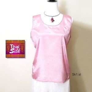 SIAM SILK 100% Thai Silk PINK Womens Tank Top Slip-on Round Neckline Sleeveless